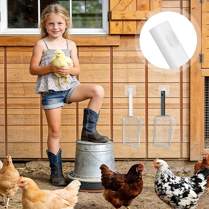 Chicken Poop Scooper for Coop,2 Pack Chicken Coop Poop Scoop Shovel with 3.8mm & 5mm Mesh, Metal Chicken Coop Rake and Scoop Tool,Scooper Shovel for Sifting Sand, Litter, Chicken Supplies