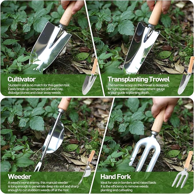 APSARAS USA Gardening Tools 9-Piece Heavy Duty Gardening Tool Set with Fashion and Durable Garden Tool Set Organizer Handbag,Rust-Proof Garden Tools, Ideal Gifts for Women