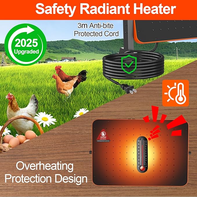 Chicken Brooder Heater,200 Watts Smart Chicken Coop Heater with Overheating Protection,Poultry Brooder for 24 Chicks with Timer & Temp Controllers,Large Egg Incubator with Heater,UL-Compliant