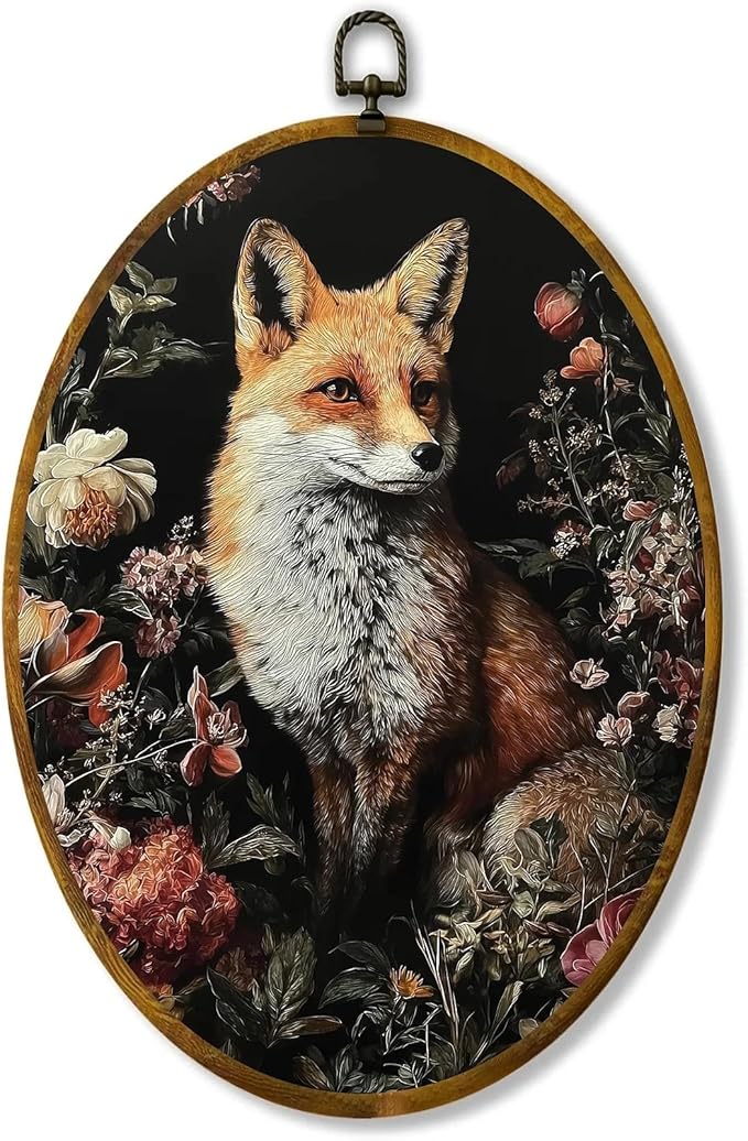 Fox wall decor, 8.6×11.4 inches high-density canvas with pre-installed hook for easy hanging, ideal for bedroom, living room, study, stylish boho framed art, and a gift for art lovers.