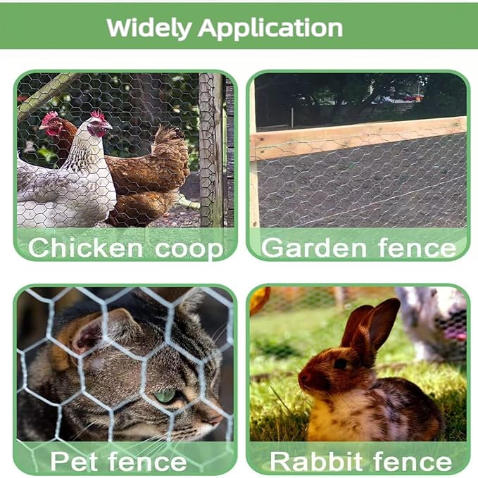 Chicken Wire (Silver, 15.7 x 236 Inch), Chickens Wire Fencing for Garden Poultry, Hexagonal Galvanized Mesh, Sturdy Roll Plant Protector,Rabbit Fence, Wires Fence Rolls for Craft Projects