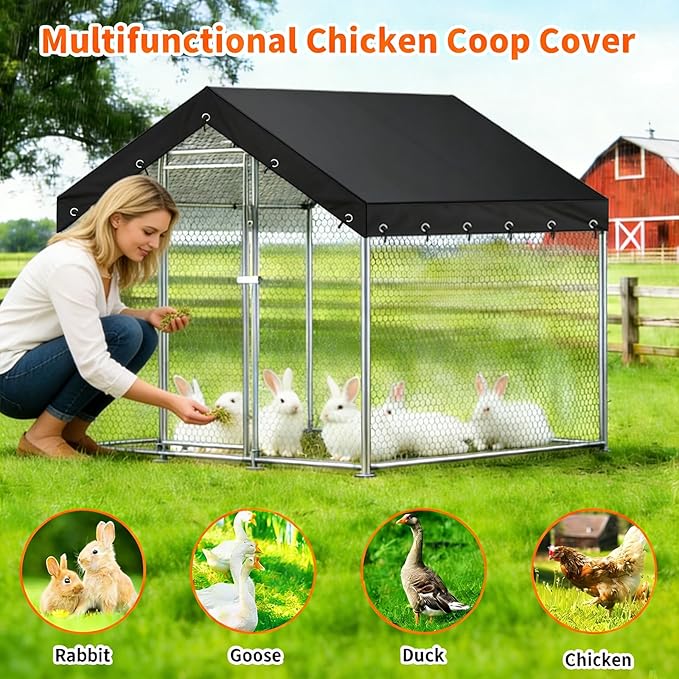 Chicken Coop Cover for 6.56x6.56ft Chicken Run 600D Waterproof Weatherproof Chicken Coops Covers UV Resistant Sunshade Heavy Duty Outdoor Replaceable Large Chicken Pen Top Covers,Only Cover,Black