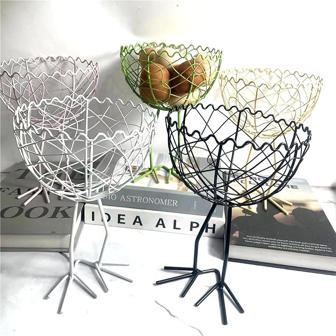 Chicken Wire Egg Basket Egg Holder Farmhouse Rustic Vintage Rooster Decor Chicken Shaped Egg Basket Fruit Storage Wire Basket For Collecting And Countertop Storing Egg (Pink A)