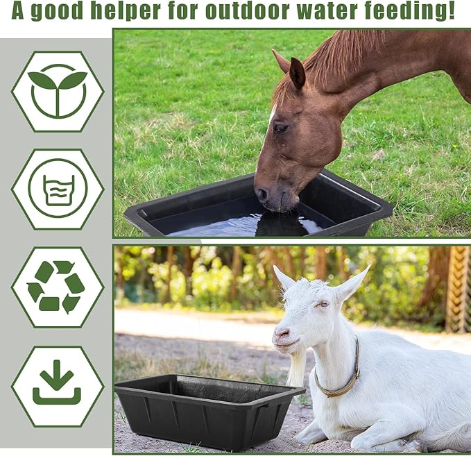 Sadnyy 3 Pcs Rubber Feeder Pan, Horse Feed Bucket Rubber Feed Pan Large Utility Heavy Duty Horse Trough Feeder for Goats Horses Livestock Animal Feeding (10.56 Qt/ 2.5 Gallon)