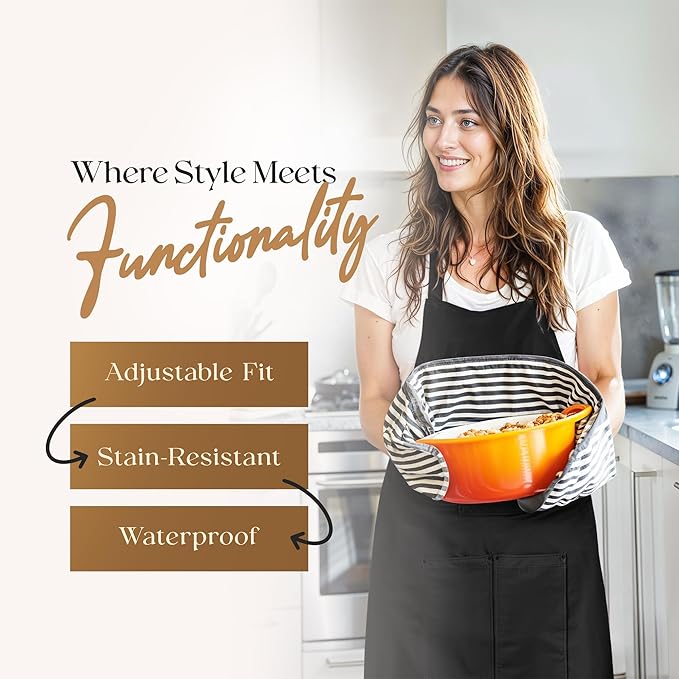 Waterproof Apron for Adults – Adjustable Fit with Deep Pockets, Stylish Cooking & Baking Apron for Women & Men