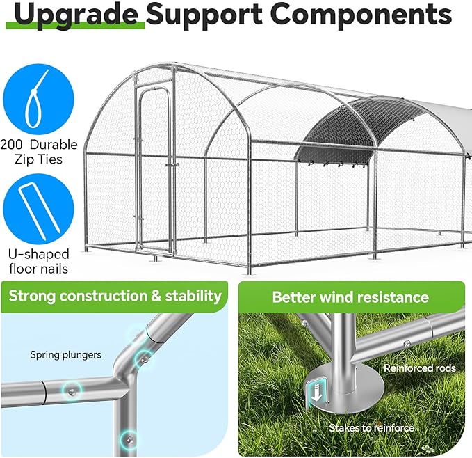 Large Metal Chicken Coop with Weatherproof Cover and Multi-Purpose Chicken Run for Chickens, Ducks, Rabbits, Farm and Yard Animal Pen (10’ W X 19.7’ L X 6.4’ H, Dome Roof)