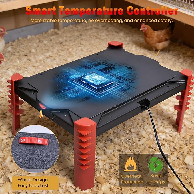 Smart Chicken Brooder Heater - 16''x12'' Brooder Plate for Chicks, 200W Chick Heating Plate with Built-in Adaptive Temperature Sensor, Adjustable Height for Brooding Box Coop Warmer