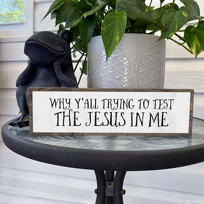 Wood & Metal Southern Sign – Weatherproof Indoor Outdoor Wall Decor – Rustic Charm with "Why Y’all Trying To Test The Jesus In Me" – Gift-Wrapped & Ready to Give