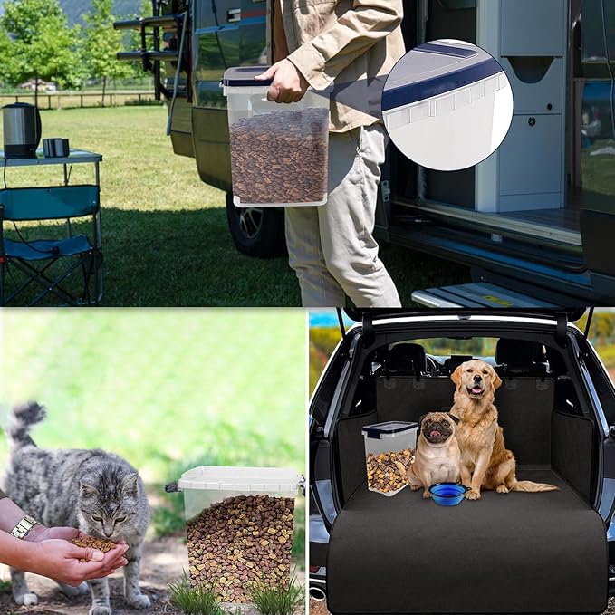 5 - 8 Lbs Dog Food Storage Container with Scoop - Airtight Cat Food Container - Buckle-Lock Pet Food Container for Dog, Cat, Bird Seed, Chicken, Dry Food Storage Bin Container for Rice, Cereal, Flour