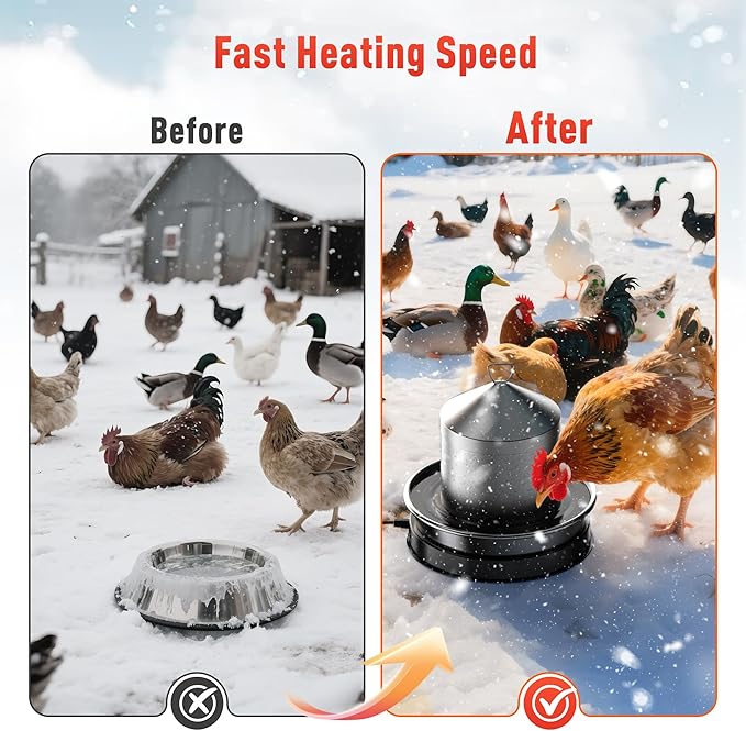 Chicken Water Heater for Winter, 110W Heated Poultry Waterer Base with Thermostat, 11 Inch Poultry Winter Deicer Heated Base with 9.8ft Power Cord(Black)