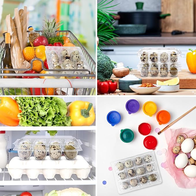 Remerry 40 Pcs Giant Quail Egg Cartons 12 Grids Clear Plastic Stackable Trays for Jumbo Quail Eggs, Pigeon Eggs, Small Poultry, Great for Home Fridge Storage, Farm, Market, Gift Box Packing