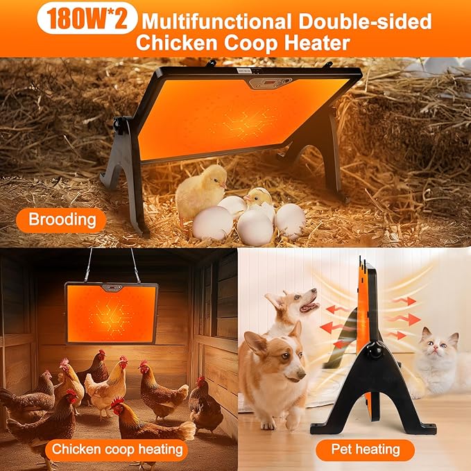 Smart Chicken Coop Heater, 180W Double-Sided Brooding Heating Panel with Thermostat Remote Control Timing & Adjustable Temp, Hanging and Standing Angle Adjustable, for Chicken Home Pet (H88A-Z1)