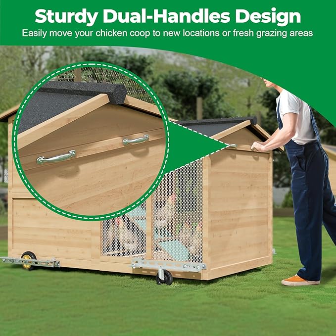 Forestchill Chicken Coop Wheels Kit with Handles, 4 Pack Heavy Duty Casters with Handles, Universal Chicken Tractor Wheel Kit for Easy Lift & Move, Portable Chicken Coop Accessories