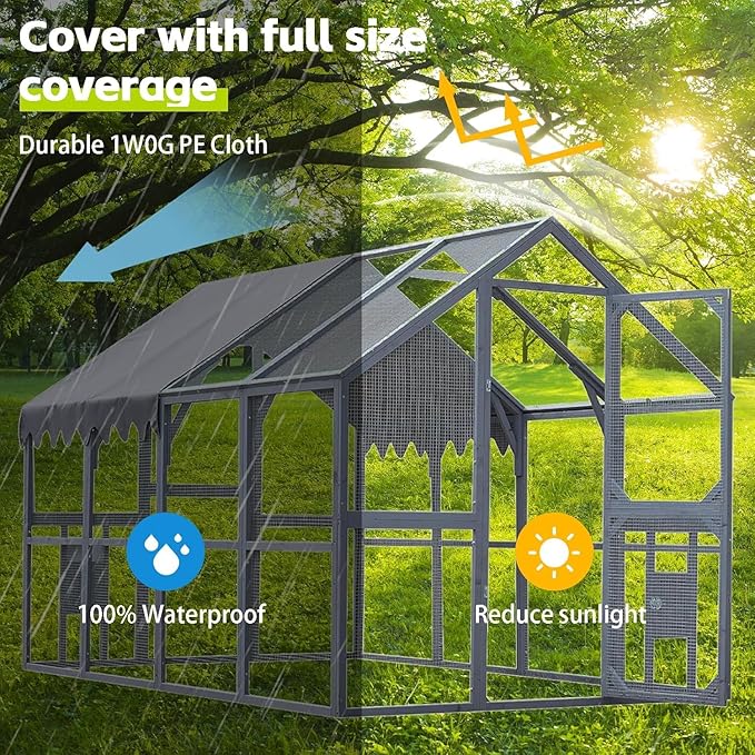 Endark 110" Large Walk-in Chicken Coop: A Spacious Outdoor Yard & Playpen with Waterproof Roof. Features Durable Wood Construction for Superior Rain Protection (Brown) (Grey)