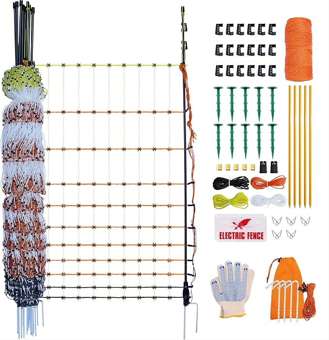 Poultry Electric Netting Fence - 41.3''H (can be Manually Raised to 53.1''H) x 65.6'L for Flying Chicken, Sheep, Goats in Farms, Ranches and Gardens, PK1