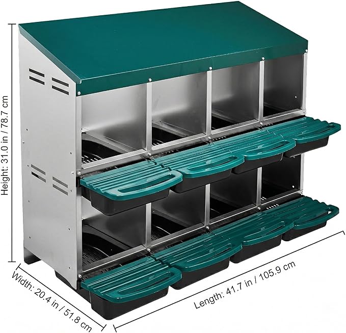 8-Hole Chicken Nesting Box, Roll Away Poultry Nesting Boxes for Egg Laying, Galvanized Steel Chicken Coop Nesting Box with Removable Trays, Wall Mount or Freestanding, Easy Clean