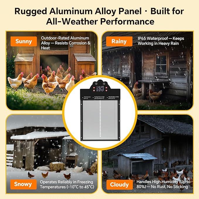 Automatic Chicken Coop Door Solar Powered with 2K Camera & Night Vision, IP65 Wireless Auto Door Opener, 6-Month Battery, APP Control, 2-Way Audio, Anti-Pinch Design (Black)