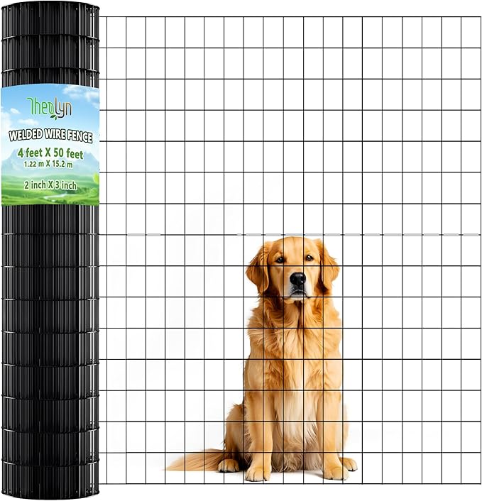 4ft x 50ft Black Vinyl Coated Welded Wire Fence - 14 GA Heavy Duty Garden Fencing, 2"x3" Mesh Rustproof Deer Barrier, Chicken Coop Poultry Run, Dog Fence & Garden Protector for Vegetables