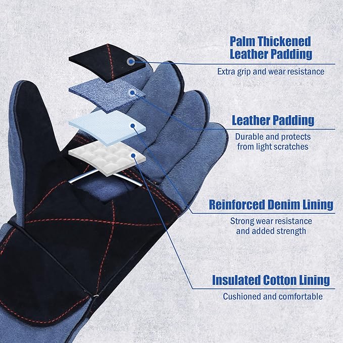 IC ICLOVER Animal Handling Gloves Snake Bite Proof, Double Leather Padding, Anti-bite Dog Cat Bird Reptile Control Protection