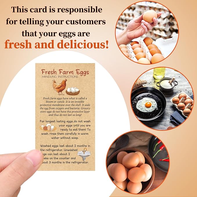 3 in 1 Total 1200pcs Fresh Farm Egg Egg Stickers Set Include 500pcs Farm Fresh Eggs Carton Labels 200pcs Handling Instruction Cards 500pcs Please Return Eggs Carton Labels Stickers