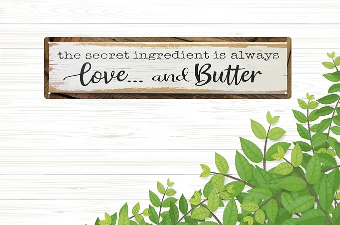 CSWLJS Metal Signs The Secret Ingredient Is Always Love and Butter Sign Funny Kitchen Sign Funny Farmhouse Wall Kitchen Decor Rustic Kitchen Wall Decoration 4x16 in