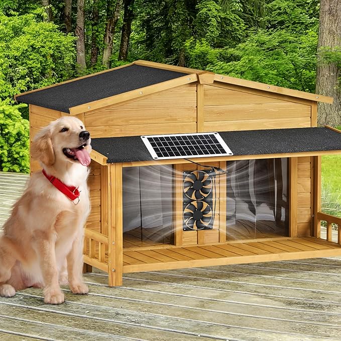 Solar Exhaust Fans Solar Ventilation Fan & Solar Panel with 10W Panel & Double Pack Brushless DC Fans IP65 Waterproof for Greenhouses, Chicken Coops, Attics, Barns, Sheds & Dog Houses (Black)