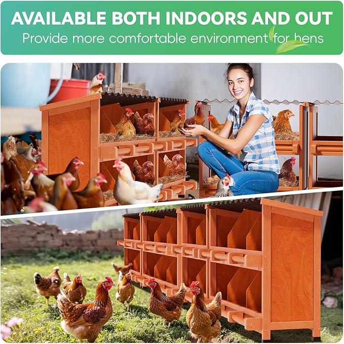 Chicken Nesting Boxes,10 Compartments Wooden Nesting Boxes for Chickens,Laying Boxes for Hens Ducks Poultry Protect Eggs Chicken Coops Easy Egg Collection (10 Hole)