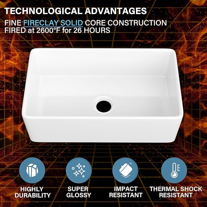 White Farmhouse Sink 30 x 18 Inch, Firecaly Apron Front Undermount Farm Kitchen Sink Single Bowl, with Custom Accessories 2 Types, for Kitchen, Laundry, Small Space