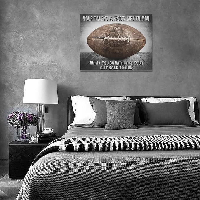 Vintage Football Sport Poster Wall Decor Inspirational Quotes Rugby Pictures Canvas Prints Framed Artwork Home Decor For Boys Room Bedroom Gym 16"x12"