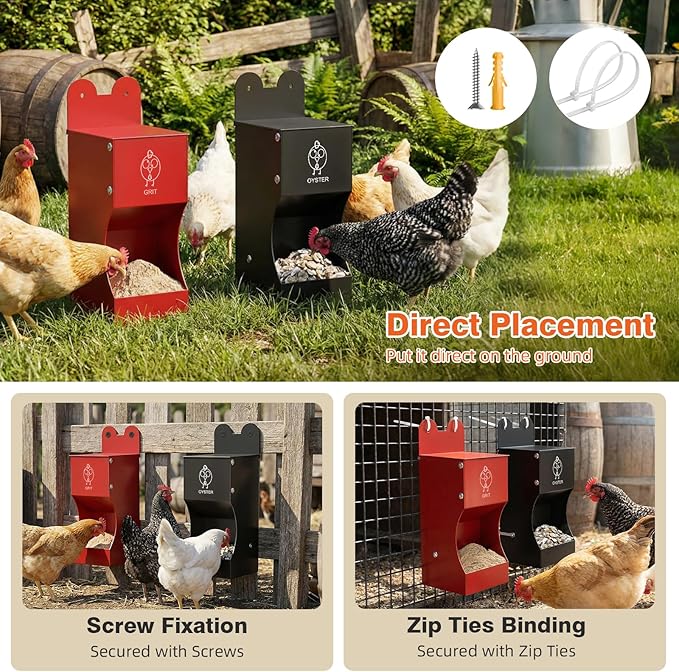 2Pack Chicken Grit Feeder, Metal Oyster Shell Feeder with Weatherproof Lid and Drain Holes, Hanging Gravity Chicken Grit Feeder, Coop Accessories for Hens and Chicks