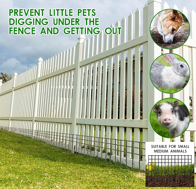 24x15-inch No Dig Animal Barrier Fence, 15 Pack Black Dig Protective with 1.5 inch Spike spacing, Dog/Rabbit/Groundhog Underground Dig Barrier, Galvanized Outdoor Garden Metal Fence