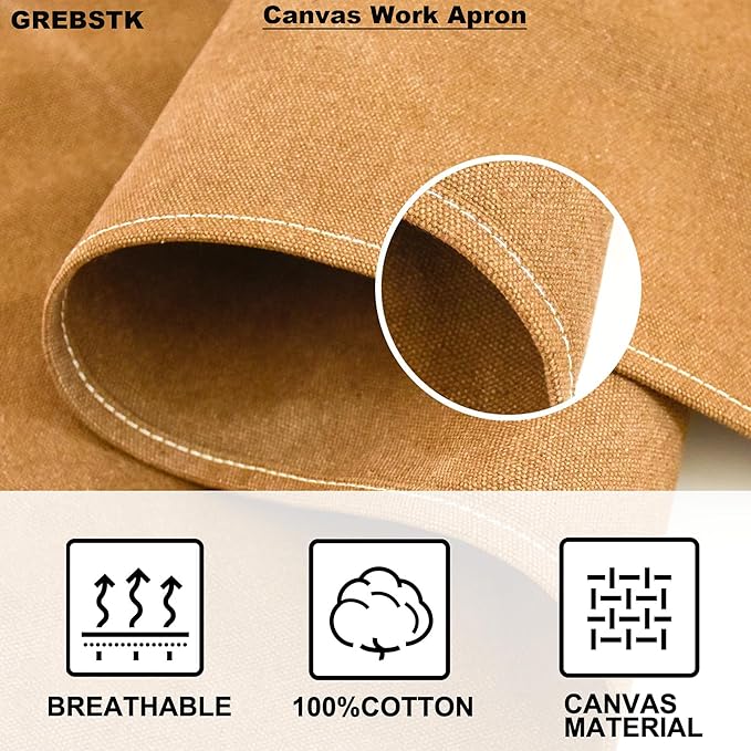 GREBSTK Work Apron Cross Back Adjustable Canvas Tool Apron for Woodworking, Gardening, Cooking
