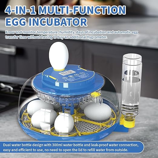 18 Egg Incubator with Automatic Egg Turning & Humidity Control - Perfect for Hatching Chicken, Duck, and Quail Eggs | 360° Viewing Window, Temperature Control, Ideal for Farm, Lab