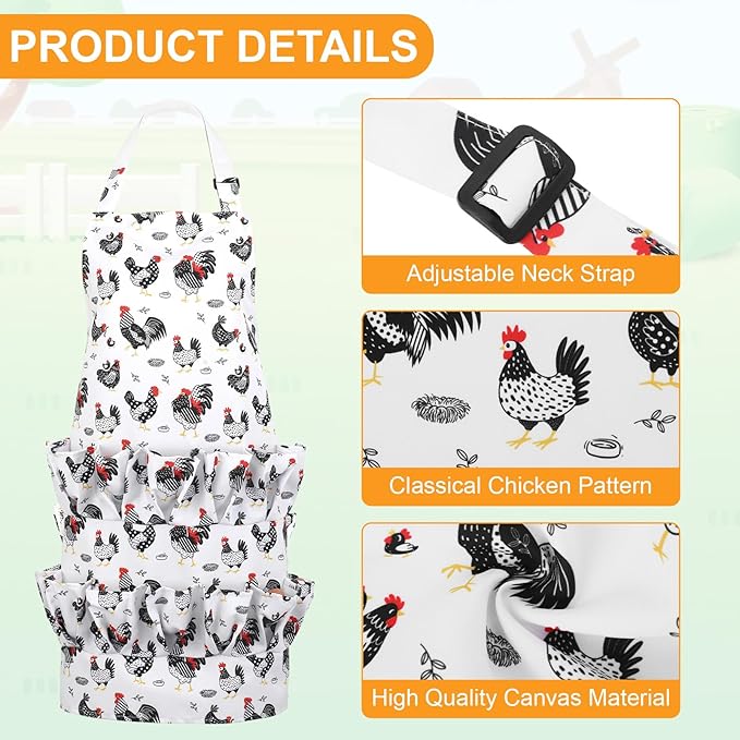Egg Collecting Apron and Basket, 14 Pouches Chicken Egg Apron with 7 Pouches Basket, Aprons for Fresh Eggs for Chicken, Duck, Goose, Bird, Various Poultry Collection