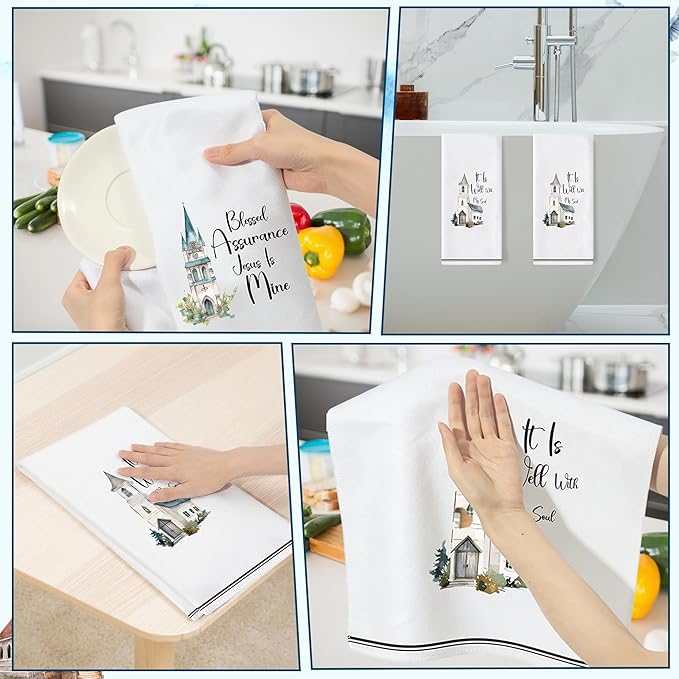 GROBRO7 Church Hymn Hand Towels - 6Pcs Christian Religious Kitchen Dishcloths Set Soft Polyester Towel Bathroom Home Dining Table Decorative Tea Party Favors Housewarming Gift for Hostess Men Women