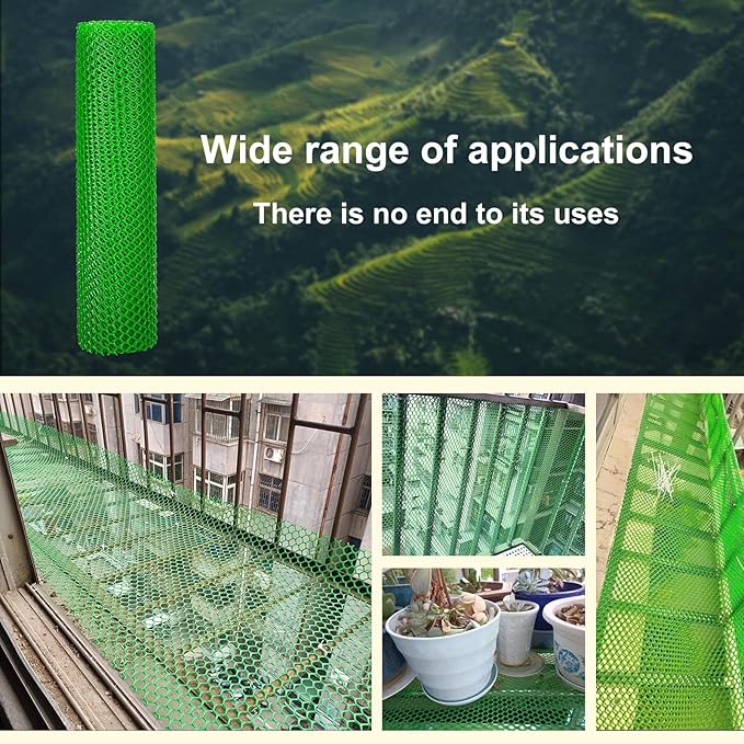 Plastic Wire Mesh Fence 16in x 20Ft Plastic Chicken Wire Mesh for Poultry, Dogs, Rabbit, Snake Barrier & Gardening Versatile Plastic Fencing (16in x 20Ft, Green)