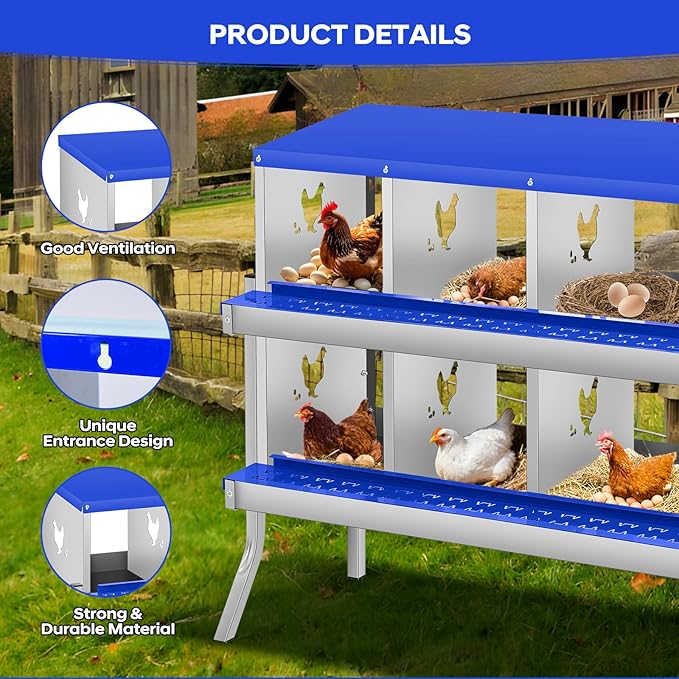 8 Compartment Chicken Nesting Box with Bracket Legs, Nesting Boxes for Chickens, Chicken Laying Boxes to Protect Eggs, Easy to Clean & Install