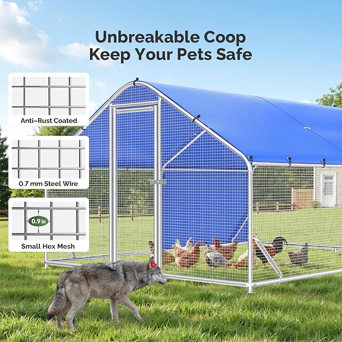 Sino Luban Large Metal Chicken Coop Run with Galvanized Hardware Cloth for 20 Chickens/Ducks, Chicken Runs for Yard with Waterproof Cover, Chicken Enclosure Pen Outdoor, Walk-in Poultry Cage