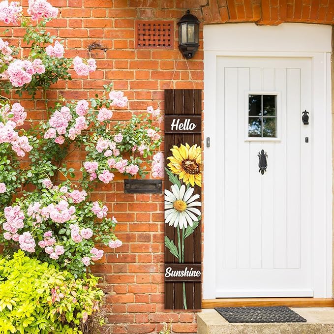 47" Large Spring Porch Sign Sunflower Daisy Welcome Sign Wooden Tall Spring Porch Decor Leaner Rustic Farmhouse Front Door Decor for Holiday Outdoor Home Yard Entryway Gift
