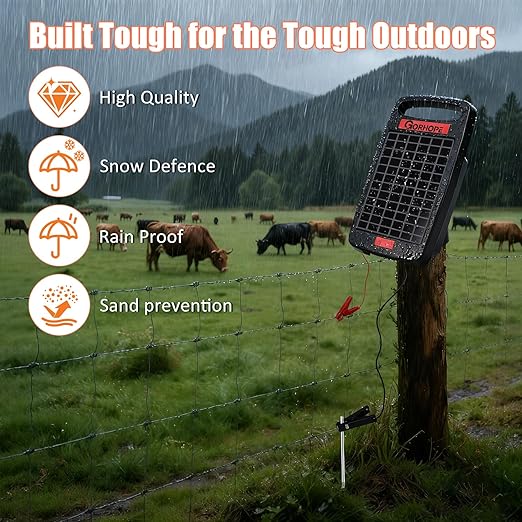 10 Miles Solar Electric Fence Charger with Short Circuit Alarm,0.18J Solar Powered Fence Charger 24-Hour Protection,with Solar Panel,14-Day Continuous Powered Protection for Livestock Protection