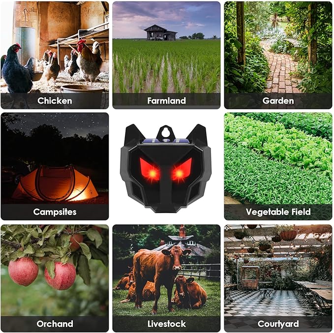 8 Pack Solar Predator Deterrent Lights,Nocturnal Animal Repeller with Red Flashing LED,Waterproof Coyote Deterrent Devices for Chicken Coops,Garden & Yard - Protects Against Fox,Raccoon,Skunk,Deer