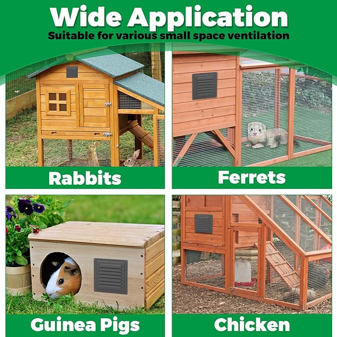 Forestchill Air Vent Louver for Chicken Coop, 6" x 6" Air Vent Grille with Built in Screen Mesh, Louvered Exhaust Grille for Chicken Coops Ventilation, Black