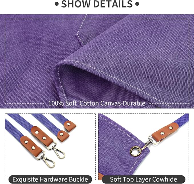 ZOMAO Chef Apron, Cotton Canvas Cross Back Apron with Pockets for Women and Men,Adjustable Strap and Large Pockets Apron,Kitchen Cooking Baking Bib Apron