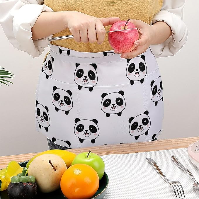 Unisex Apron for Cooking Server Waitress Half Waist Apron with 3 Pockets
