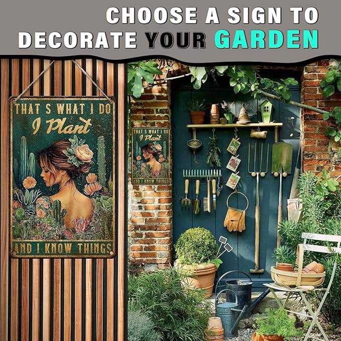 PEACHGARDEN Greenhouse Decor Garden Signs for Outside Metal That's What I Do I Plant Vintage Tin Sign Outdoor Garden Decor for Greenhouse Patio Yard 8x12inch
