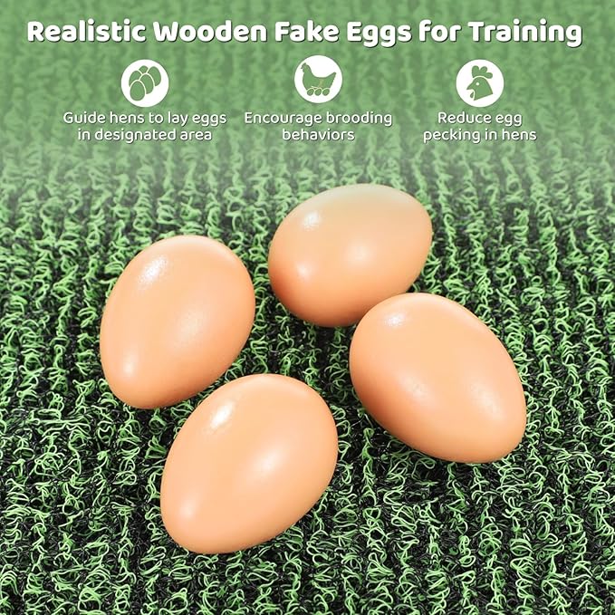 8 Pcs Chicken Nesting Pads, Washable Nesting Box Liners for Chicken Coop, Reusable Plastic Nest Box Pads with 4 Pcs Fake Wooden Eggs, Chicken Laying Mats, 12×12×0.8 inch