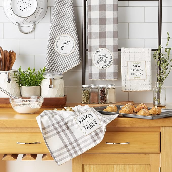 DII Home Sweet Farmhouse Kitchen Collection, Dishtowel Set, 18x28, Gray, 4 Count