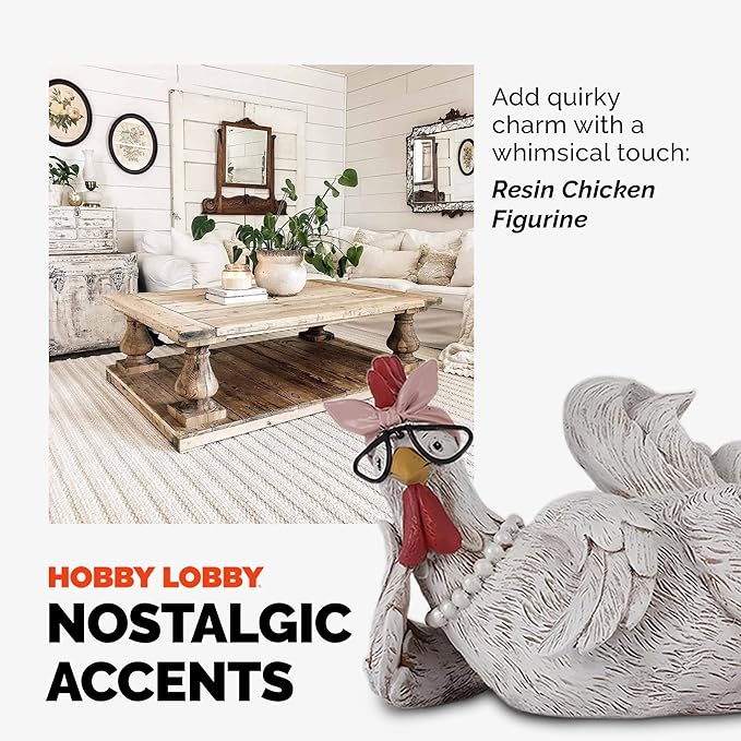Resin Chicken Figurine with Glasses – Distressed Faux Taxidermy – Resin & Metal Animal Sculpture – Country Western Themed Party Decorations – Farmhouse Style Decor for Home, Office Desk & More