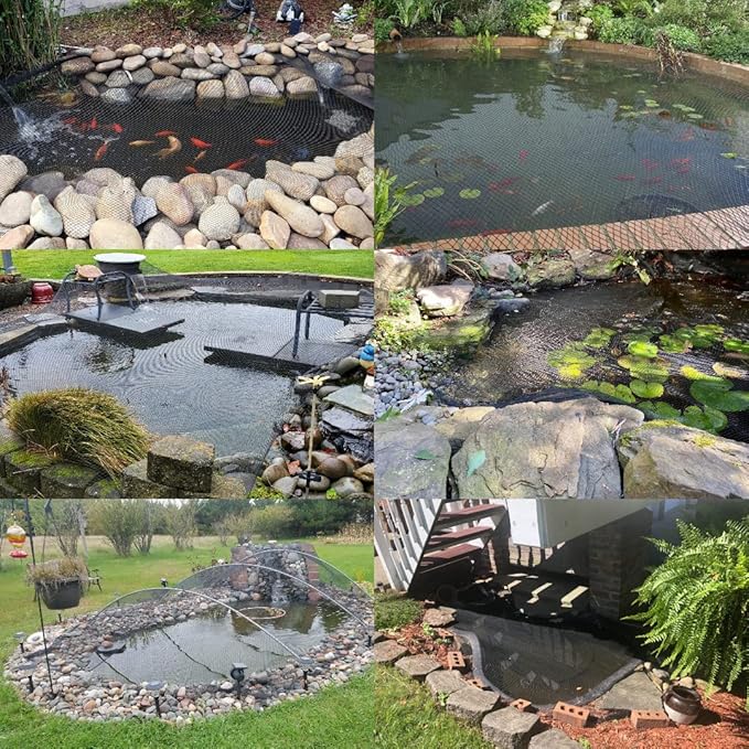 25x50ft Pond Netting for Leaves Leaf Net Cover Pond Net with Small Fine Mesh Protecting Koi Fish from Birds Cats Stakes Included