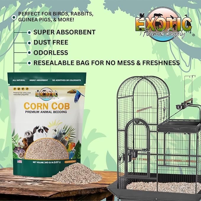 Natural Corn Cob Bedding, Corn Cob Litter, Dust-Free, Birds and Small Animals, ~10 lbs (690 CU in) (Pack of 2)